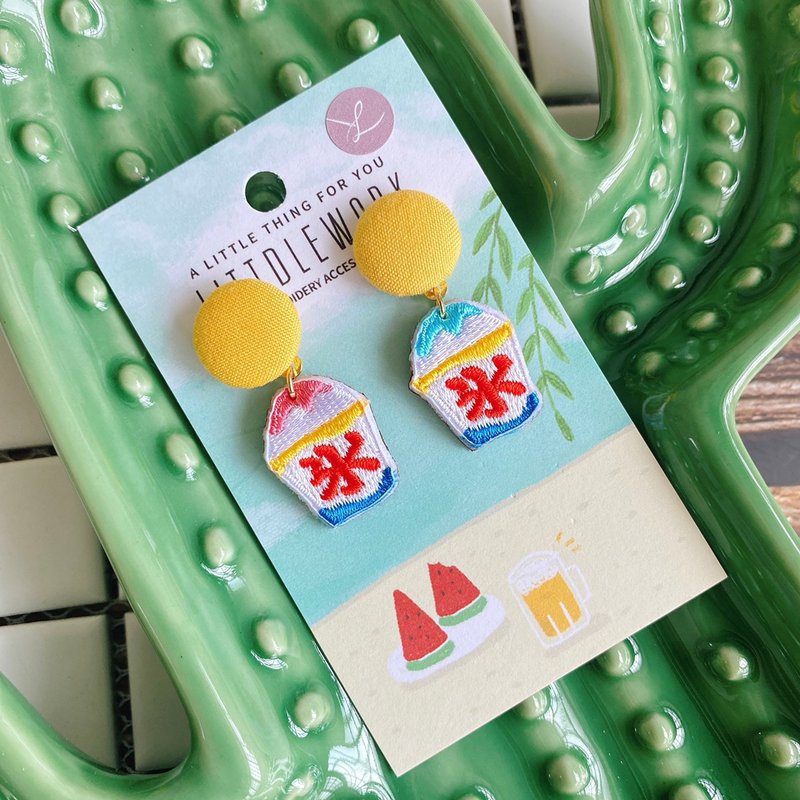 刺绣耳环 | 耳夹 / 耳钉 - 日本锉冰 | Littdlework - 耳环/耳夹 - 绣线 多色