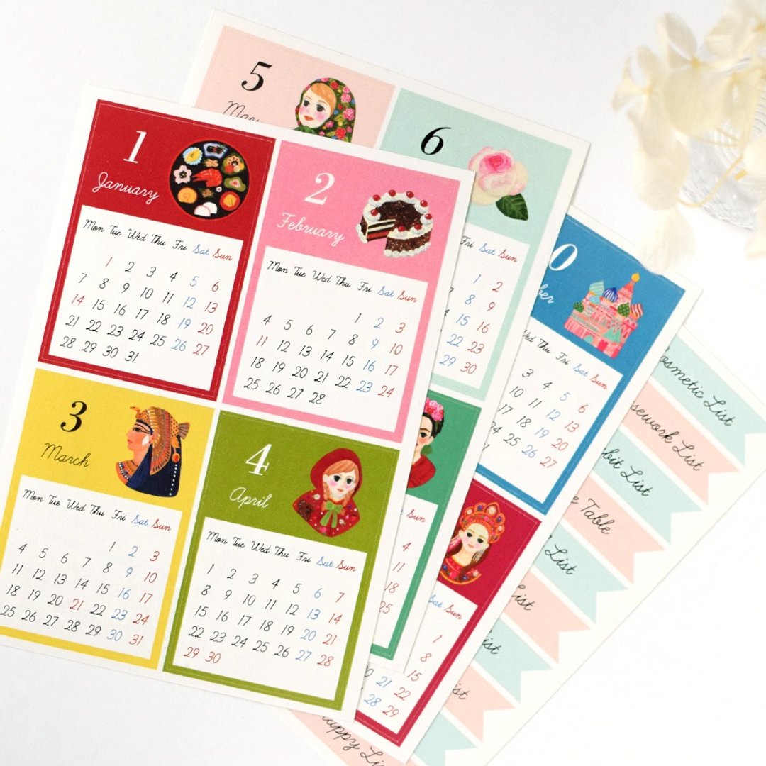 2019年 日历贴纸 手帐用 A6 - 贴纸 - 纸 多色