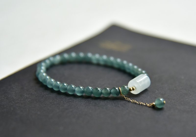 【荔枝酿】天然A货翡翠冰糯种转运珠危料翡翠圆珠手链 - 手链/手环 - 玉石 绿色