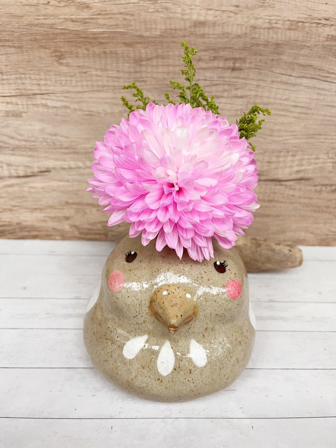 A Lu 小鸟手作陶花器 送草莓紫水晶貔貅/礼物 原创仅此一件 - 花瓶/陶器 - 陶 多色
