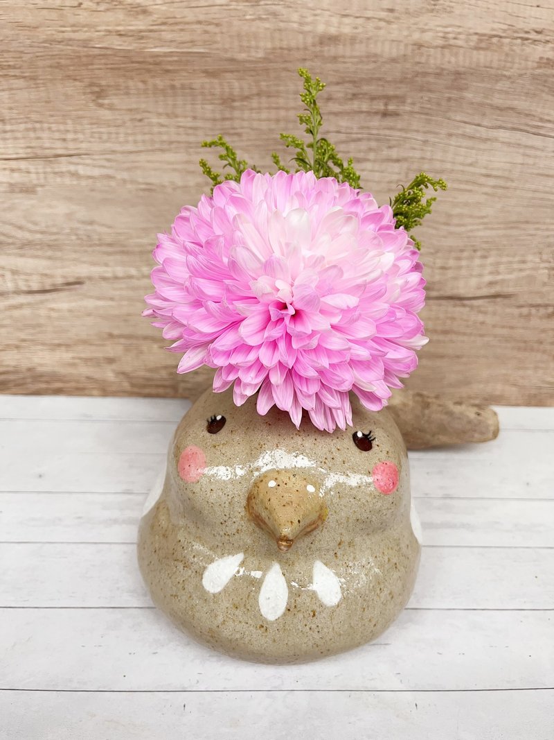 A Lu 小鸟手作陶花器 送草莓紫水晶貔貅/礼物 原创仅此一件 - 花瓶/陶器 - 陶 多色