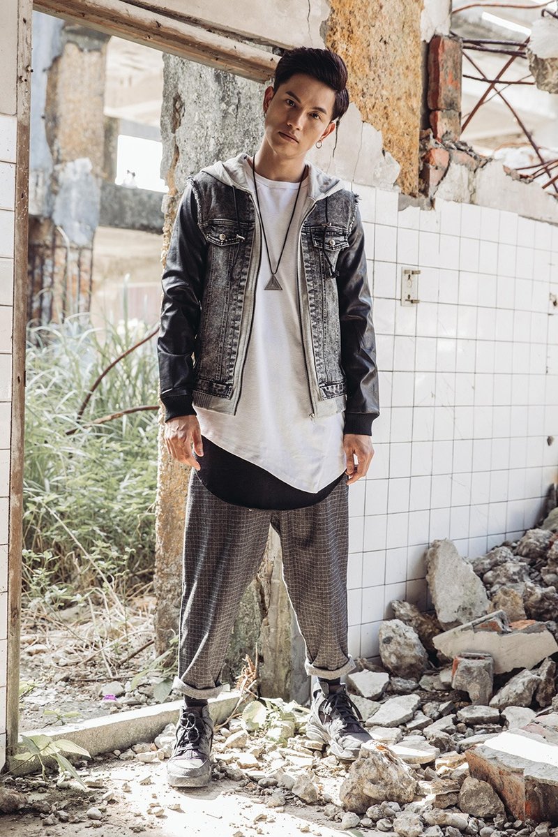 牛仔皮袖外套(黑)#8442 - 男装外套 - 真皮 黑色