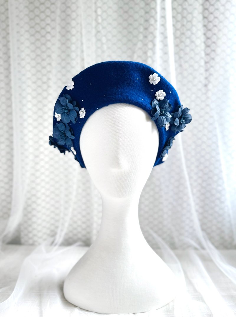 设计款手工羊毛Béret- Beatrice (Blue) - 帽子 - 羊毛 