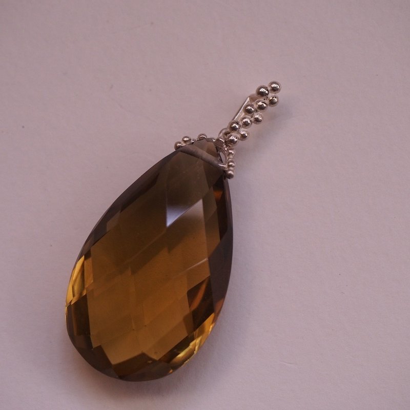 天然黄水晶 大颗 立体刻面 纯银坠子 Citrine Silver pendant - 项链 - 半宝石 橘色