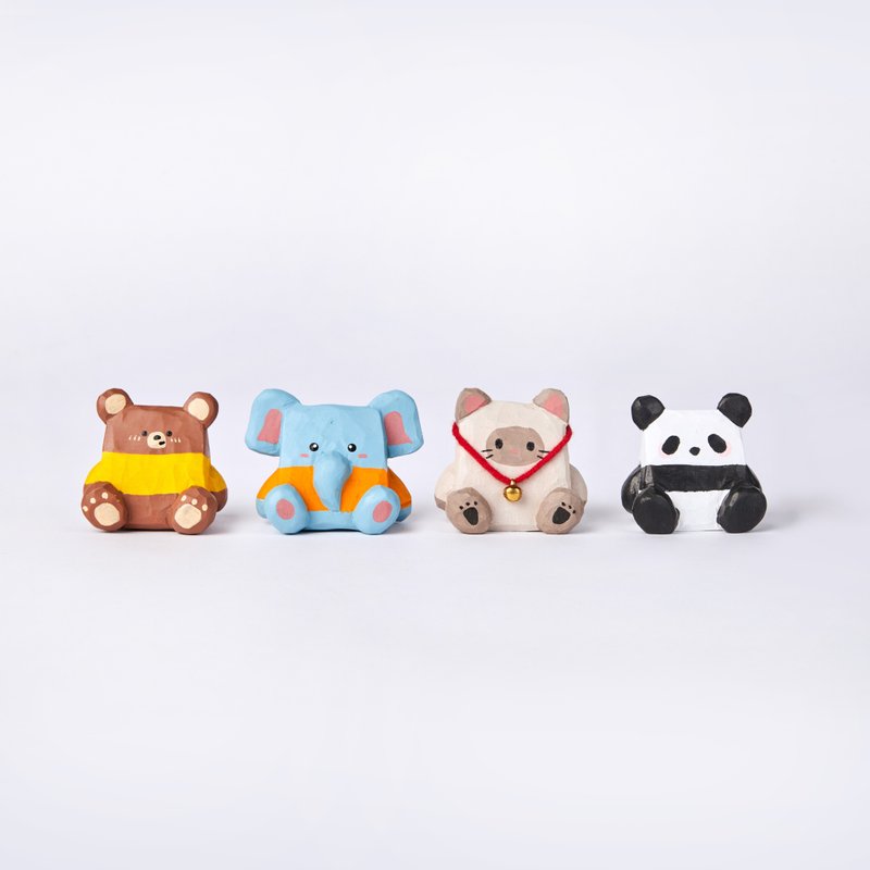 木雕方脸动物家族 - 摆饰 - 木头 多色