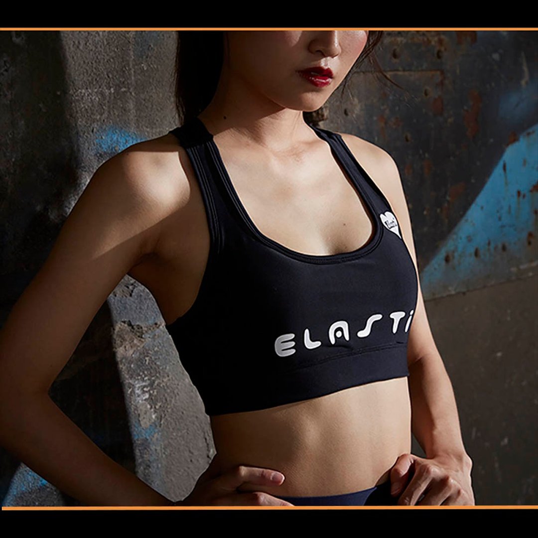 【ELASTI】甜心有氧运动小背心 - 女装运动内衣 - 聚酯纤维 黑色