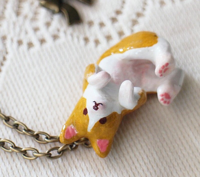 柯基小肚皮  摆设 吊坠 - 项链 - 粘土 橘色