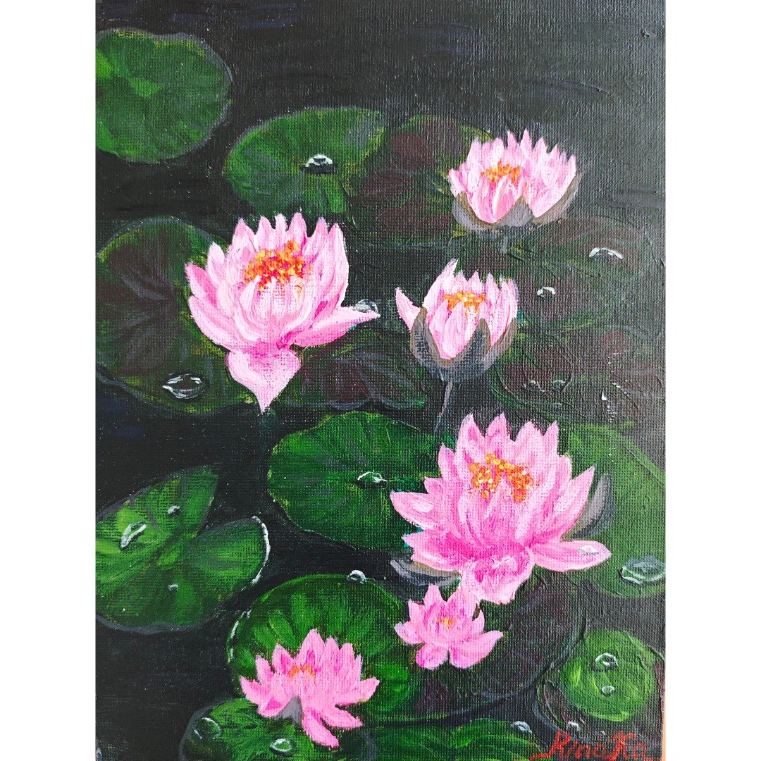 睡莲花卉绘画原创艺术独特墙面装饰由 RinaArtSK 制作 - 墙贴/壁贴 - 其他材质 多色