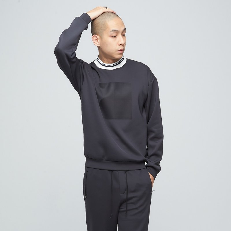 不可退换 /棉柔胶印卫衣(男)-石墨 - 男装上衣/T 恤 - 聚酯纤维 黑色