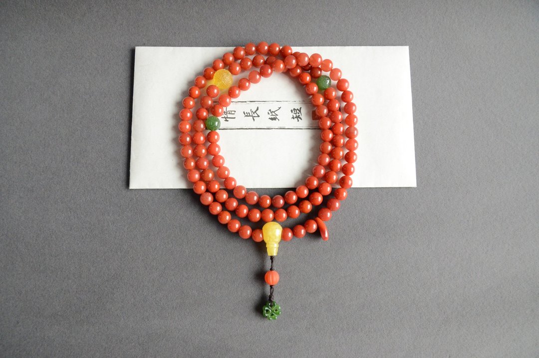 【妆】天然南红玛瑙108颗佛珠念珠 - 项链 - 玉石 红色