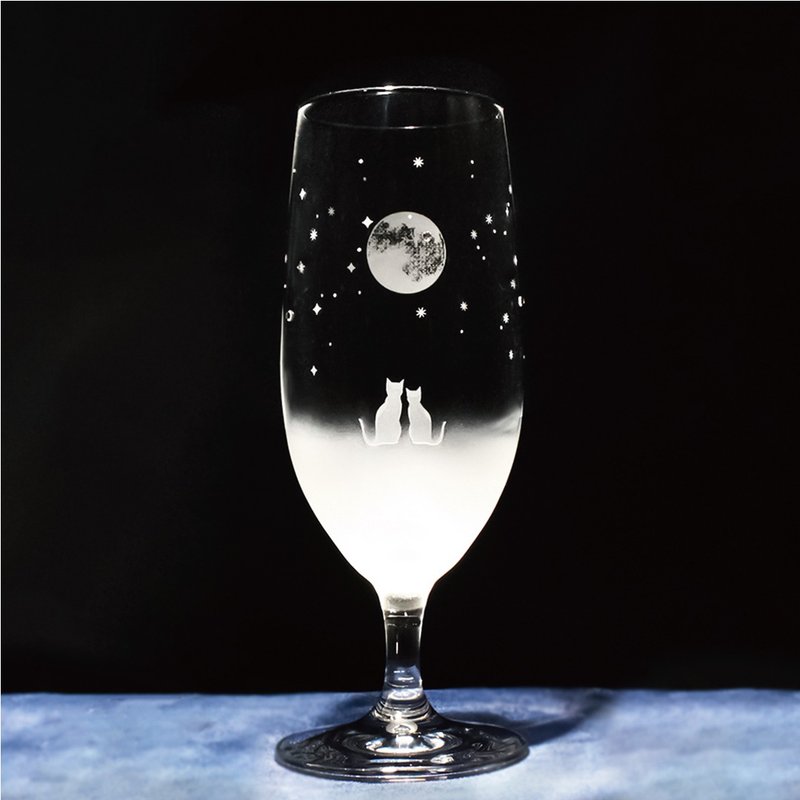 Atelier Kees - 一起看满月的夜空【皮尔森啤酒】猫咪图案玻璃系列 360ml - 玻璃杯 - 玻璃 透明