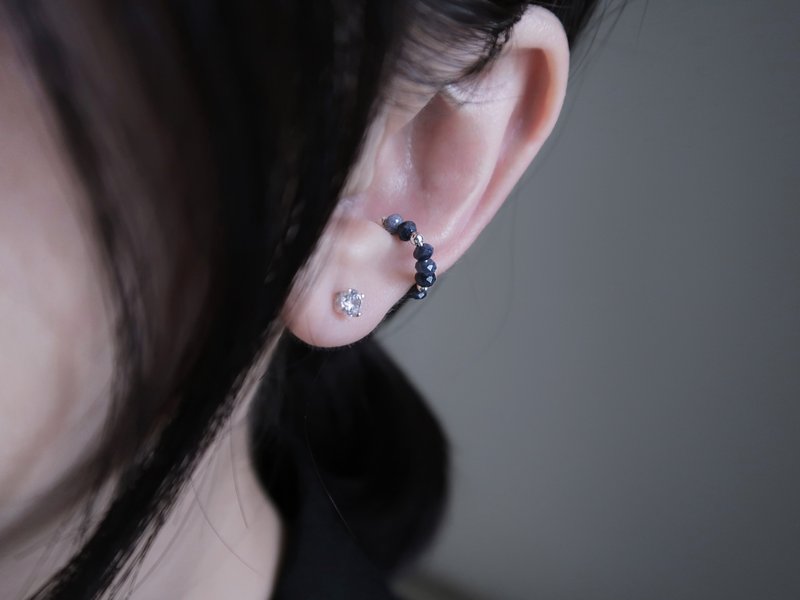 925纯银 蓝宝石原矿 锆石 耳骨夹 耳环 耳夹 - 耳环/耳夹 - 纯银 蓝色