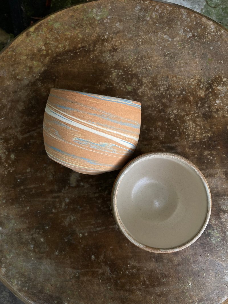 米白绞胎茶对杯 - 茶具/茶杯 - 陶 