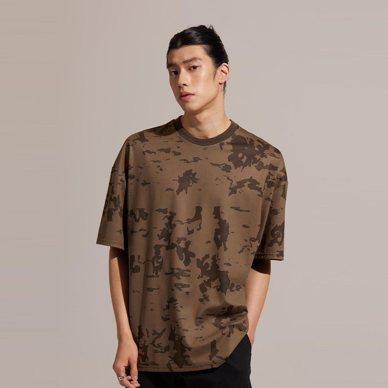 【全程台湾制造】-印花宽版上衣-泼墨绿 - 男装上衣/T 恤 - 聚酯纤维 绿色