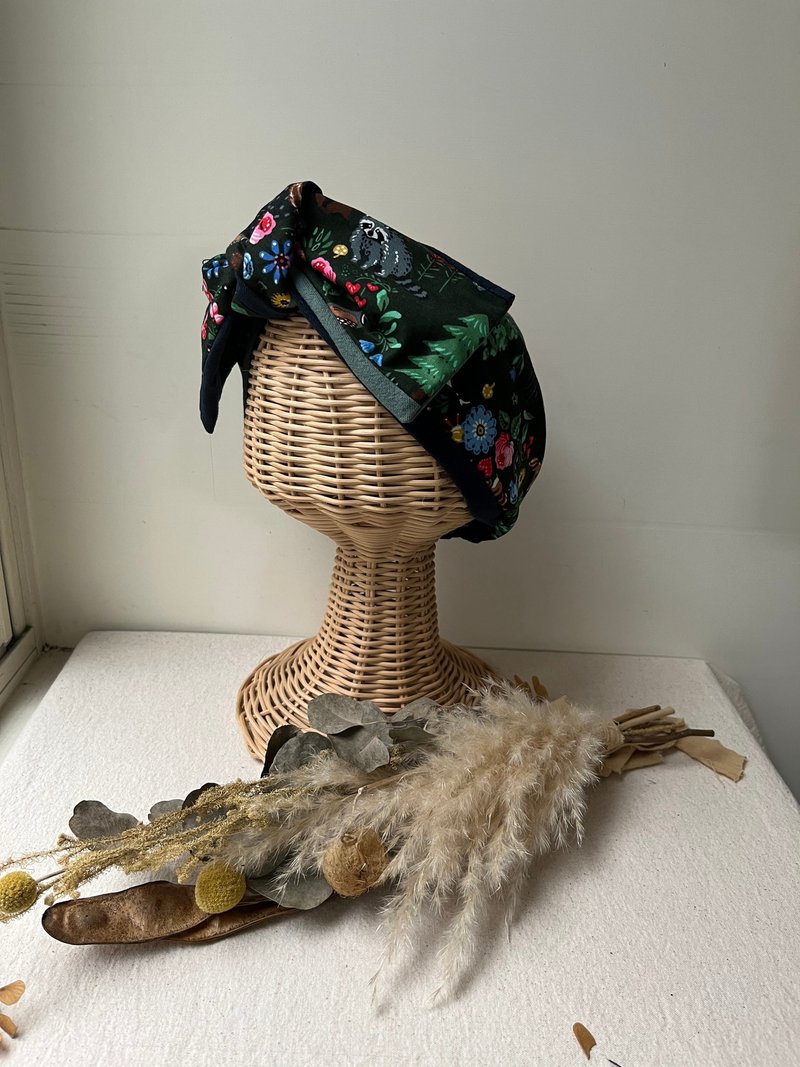 动物森林-一字平尾蝴蝶结绑带发带ヘアバンド - 发带/发箍 - 棉．麻 