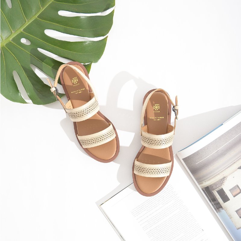 雕花简约凉鞋｜米 - 男女凉鞋 - 真皮 白色