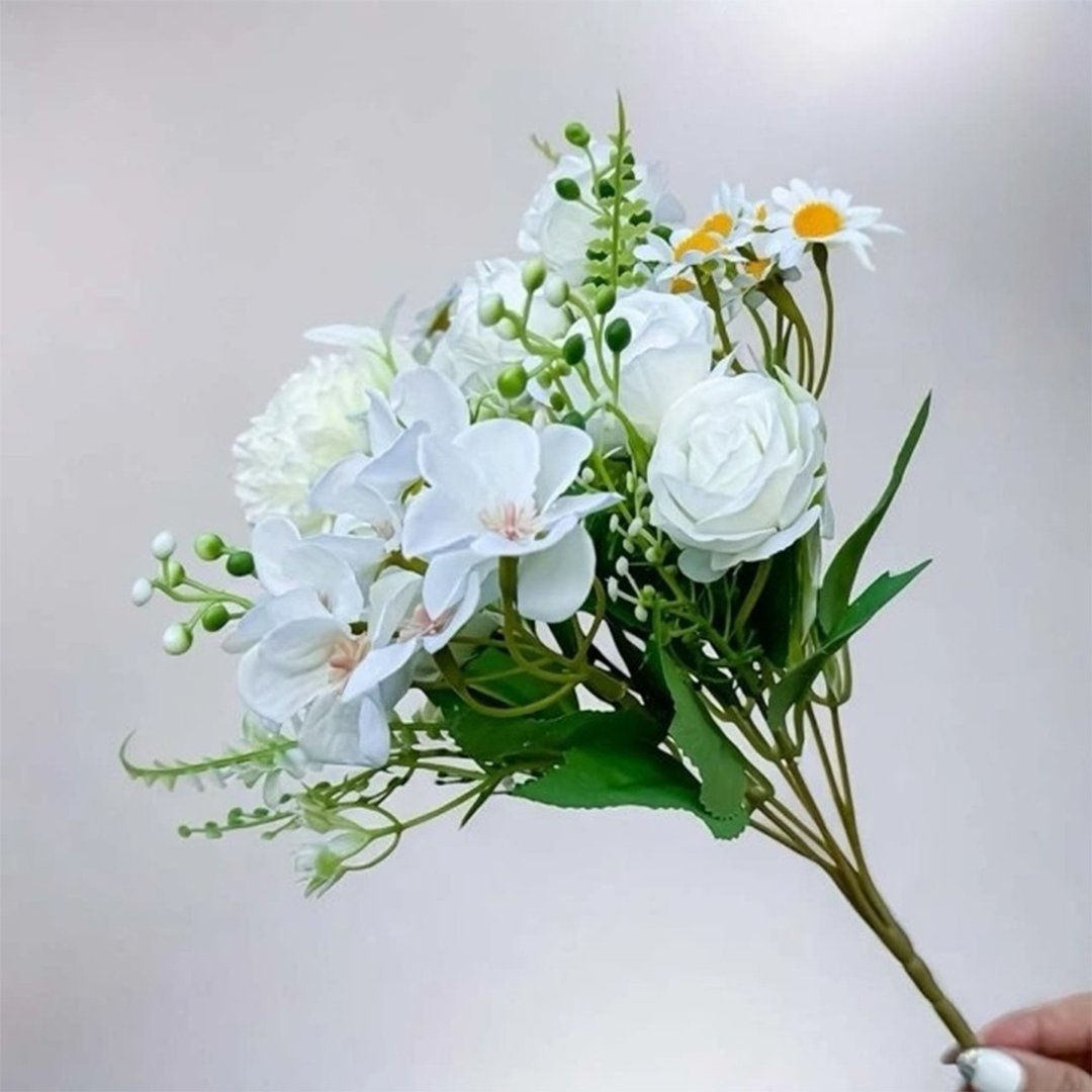 法式小花园玫瑰洋甘菊白色花束仿真花花材 (1 入组) - 摆饰 - 塑料 黄色