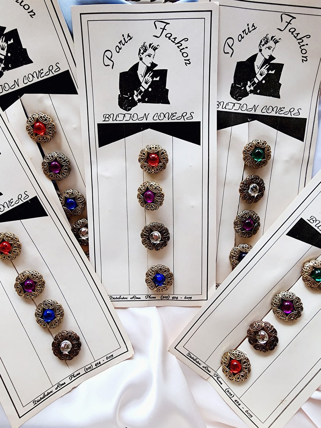 美国西洋古董饰品 / 稀有巴黎时尚彩石雕花复古钮扣 buttons - 其他 - 其他金属 