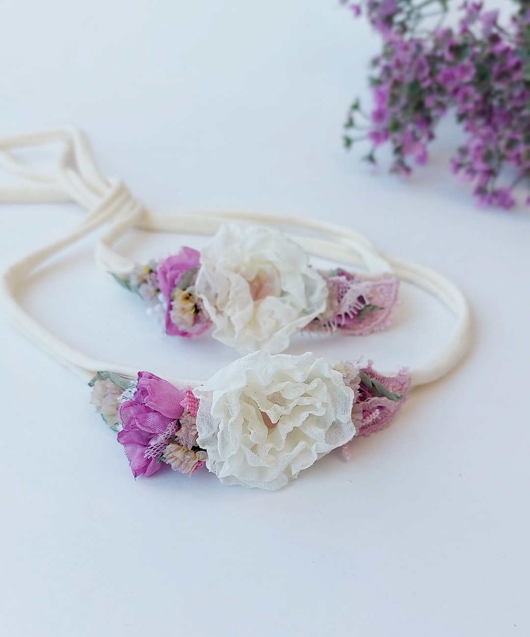 Handmade Elastic Baby/ Girl Headband Hair Accessories 头带 newborn photography - 婴儿帽/发带 - 其他材质 白色