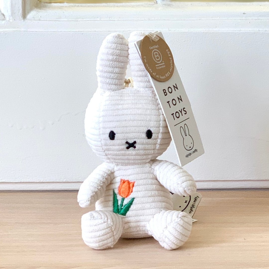 荷兰 Bon Ton Toys | Miffy 米飞兔 灯芯绒 钥匙圈 郁金香 10cm - 钥匙链/钥匙包 - 其他材质 白色