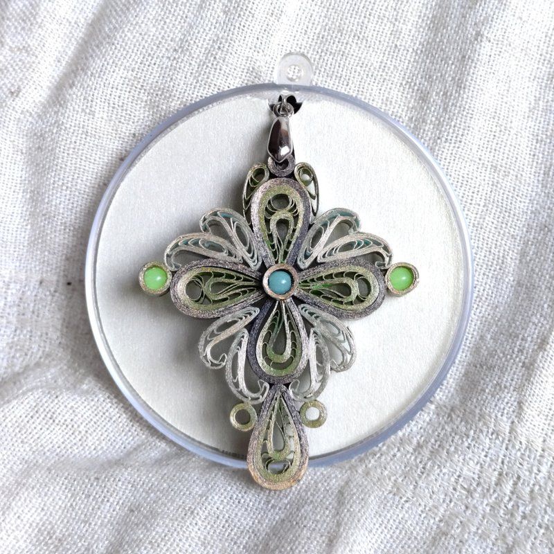 长版蓝绿双色仿金花式卷纸珠饰古典风项链 - 项链 - 纸 蓝色