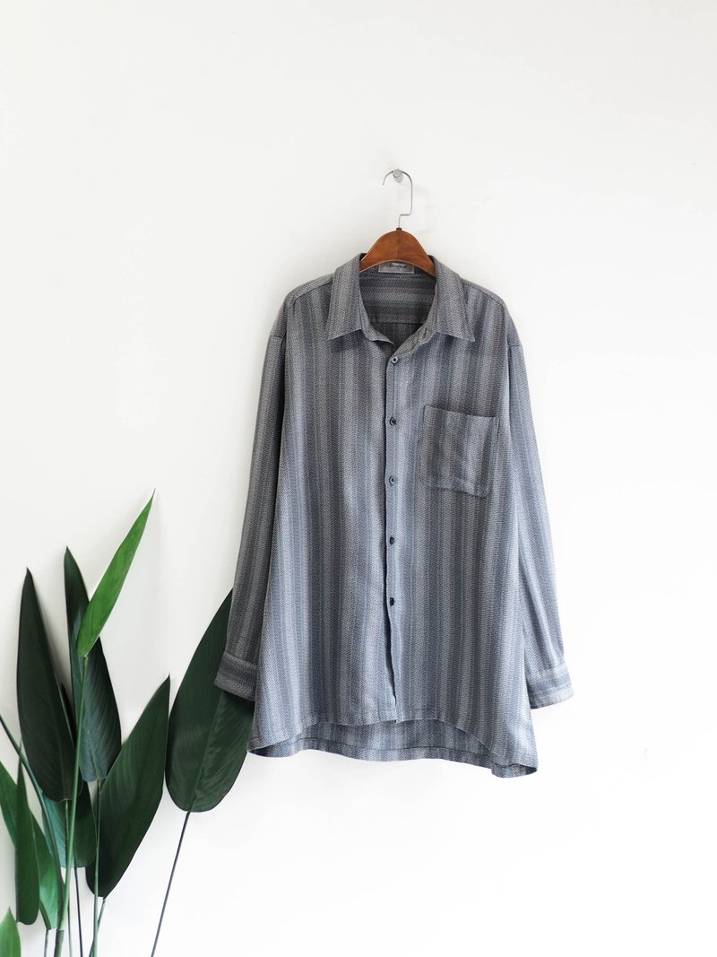 静默渐层大理石灰彩线沈静暗夜 古董衬衫罩衫上衣 shirt vintage - 女装衬衫 - 羊毛 灰色