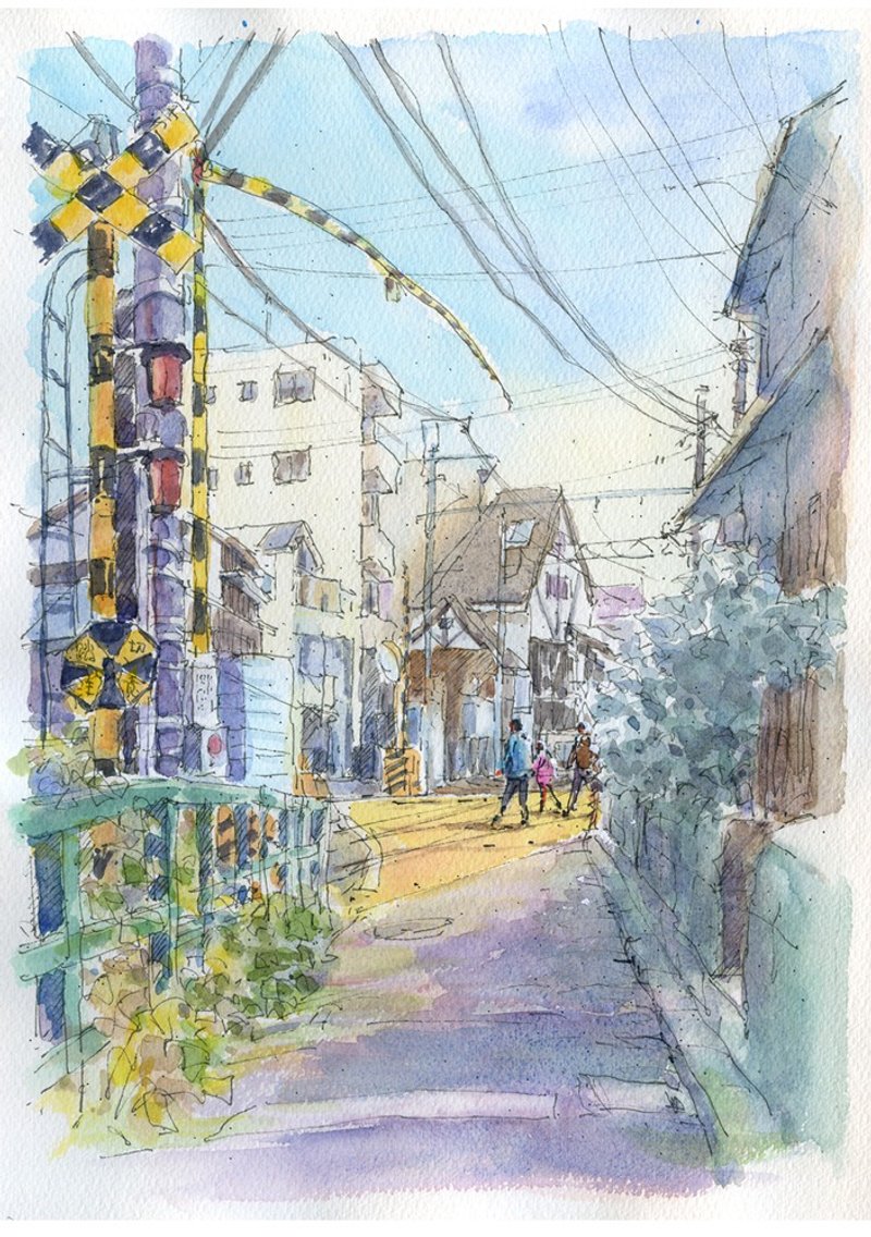 Custom-made watercolor paintings Enoden Railroad Crossing / Enoshima Station - 海报/装饰画/版画 - 纸 蓝色