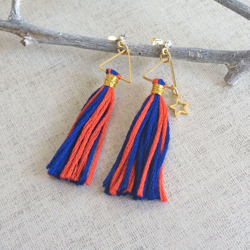 原创流苏耳环“热情” - 耳环/耳夹 - 绣线 红色