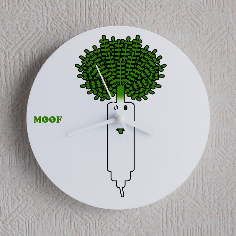 MOOF Wall Clock Vegetable Radish Clock Illustration Wall Clocks Watch Humorous Simple Design - 时钟/闹钟 - 塑料 绿色