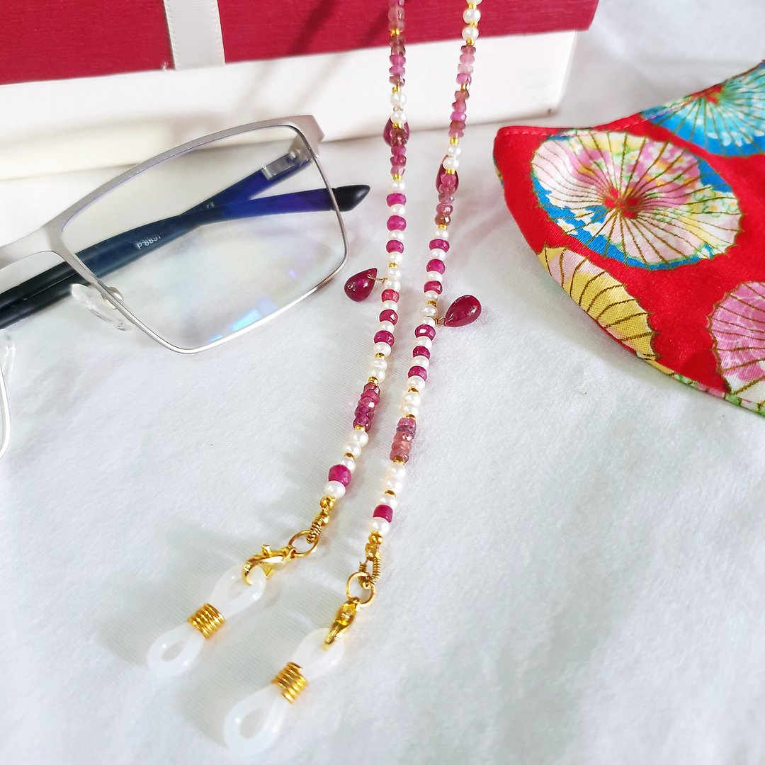 Mask chain eyeglass chains necklace bracelet full line natural gemstone S92.5 s - 挂绳/吊绳 - 宝石 