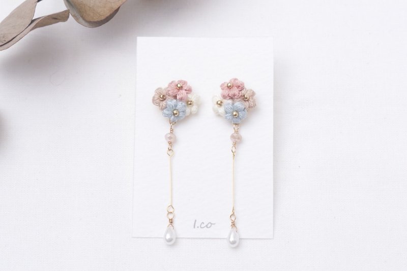 Embroidery thread crochet earrings - 耳环/耳夹 - 绣线 粉红色