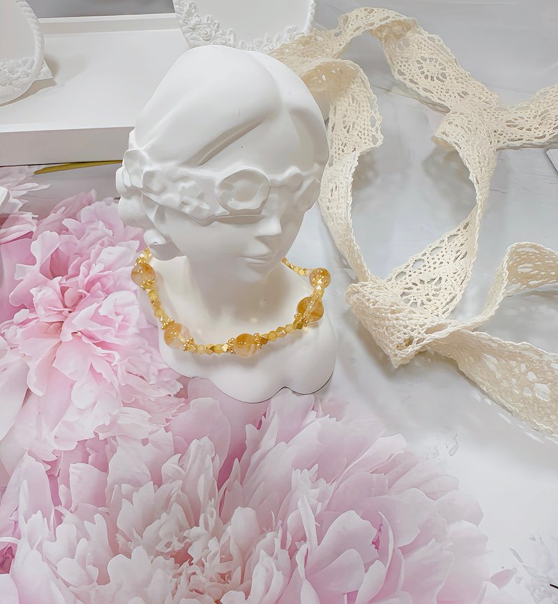 水晶手链|威士忌黄水晶|黄阿赛|钻切黄水晶| 18k金 细链|招财 - 手链/手环 - 水晶 金色