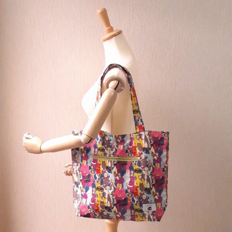 黄绿色 缤纷 肩背袋 托特包 大容量包 包 附拉链口袋 有趣 人物 名人 鲜艳色彩 抢眼 - 手提包/手提袋 - 棉．麻 绿色