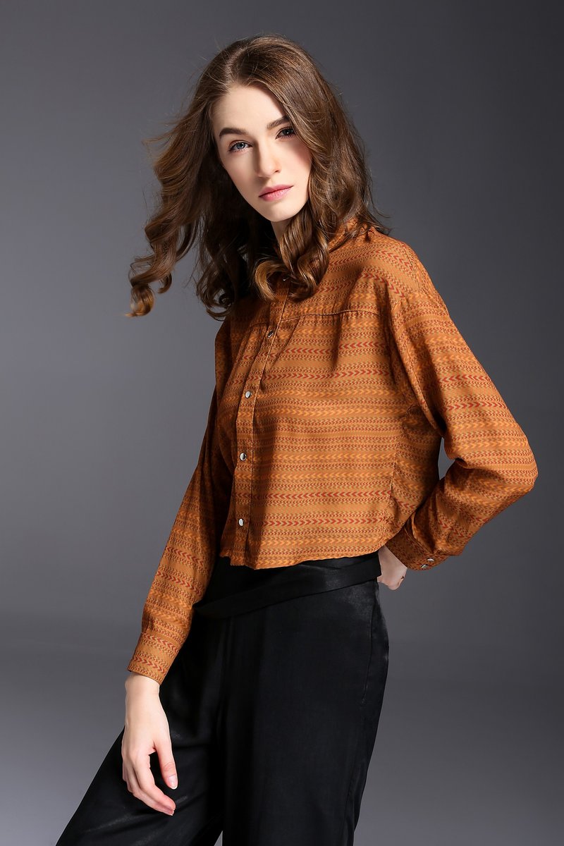 JADE.L 秋冬16－设计师印花衬衫 - 女装衬衫 - 聚酯纤维 橘色