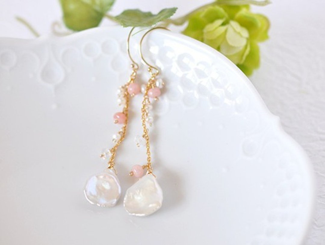 *Pure*Poppy Pearl Long Earrings 14KGF - 耳环/耳夹 - 宝石 