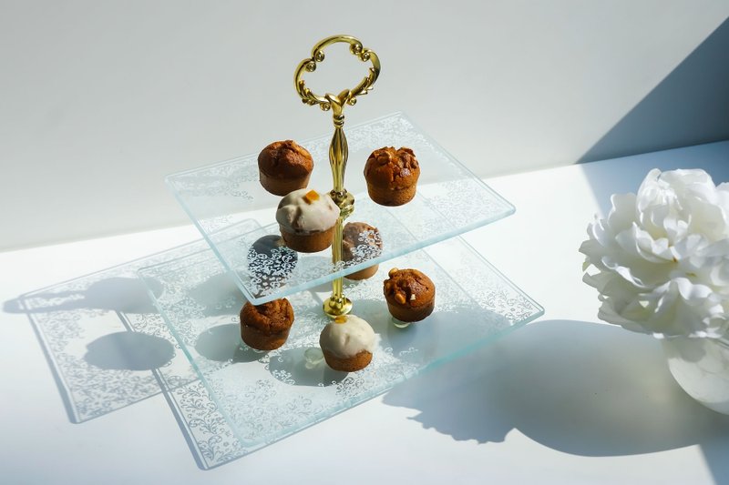 送礼首选【透明蕾丝双层蛋糕盘】蛋糕盘│玻璃甜点架 - 摆饰 - 玻璃 透明