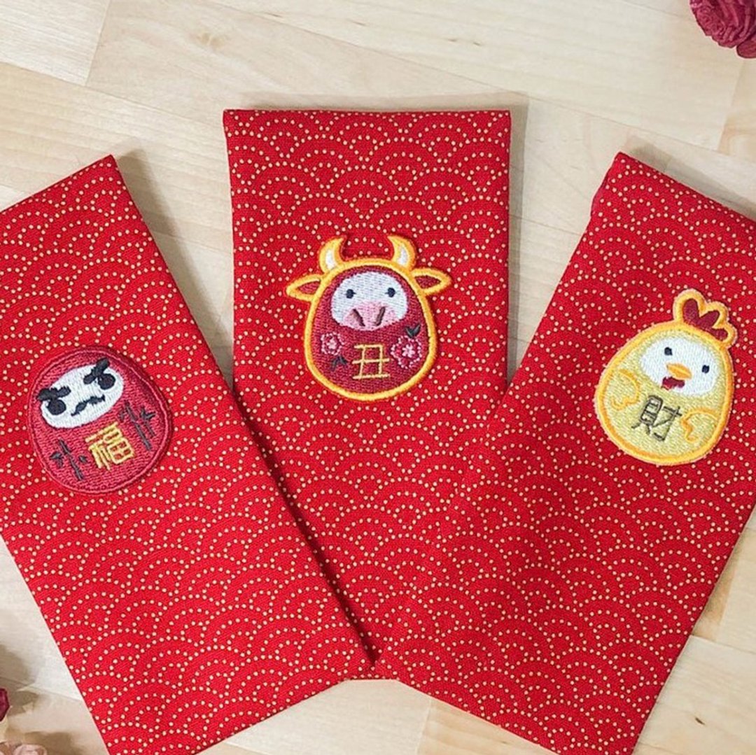 【达摩 红包】烫金印花 刺绣 红包袋 - 零钱包 - 棉 红色