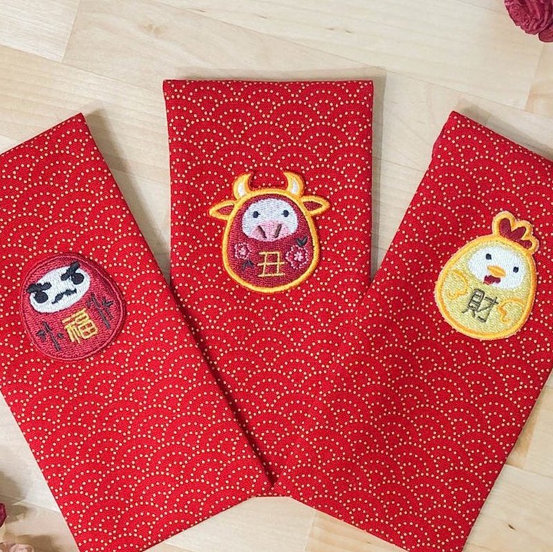 【达摩 红包】烫金印花 刺绣 红包袋 - 零钱包 - 棉．麻 红色
