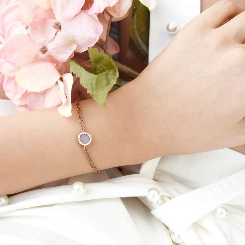 紫玉手链 圆形 - 天然翡翠 - 保证A玉 - 手链/手环 - 玉石 粉红色