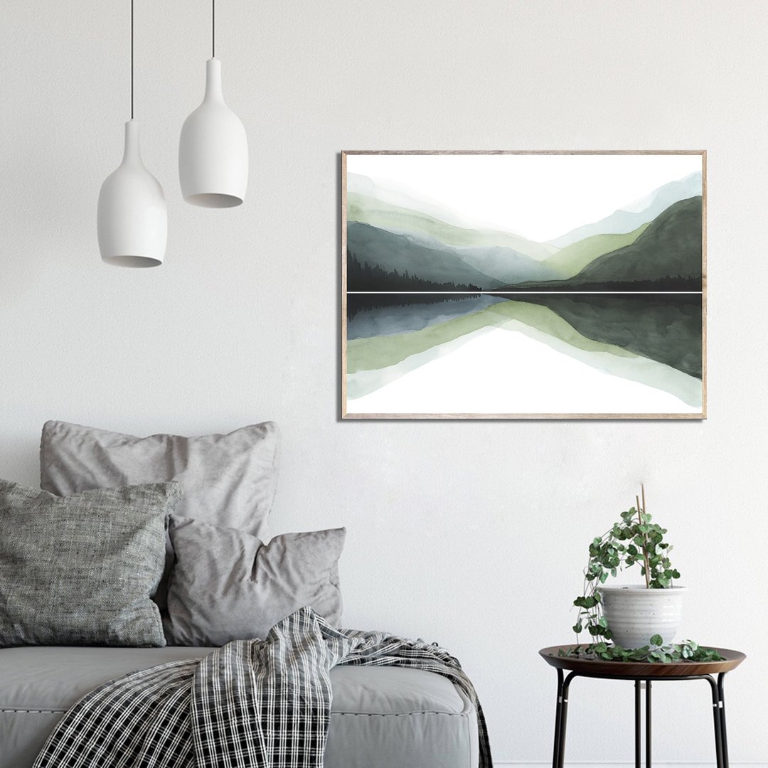 Mountain Lake Art Print Mountain Forest Watercolor Painting Abstract Landscape - 海报/装饰画/版画 - 纸 绿色