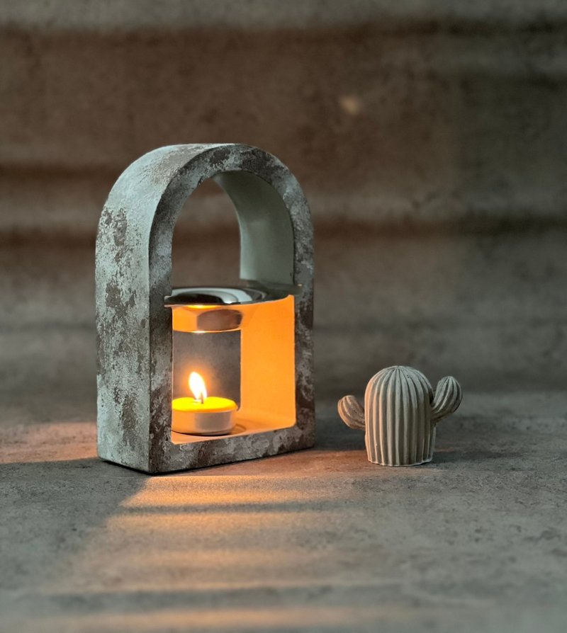 仿旧/精油烛台/水泥/交换礼物/母亲节/扩香石/烛台/那黑暗里的光 - 香薰/精油/线香 - 环保材料 卡其色