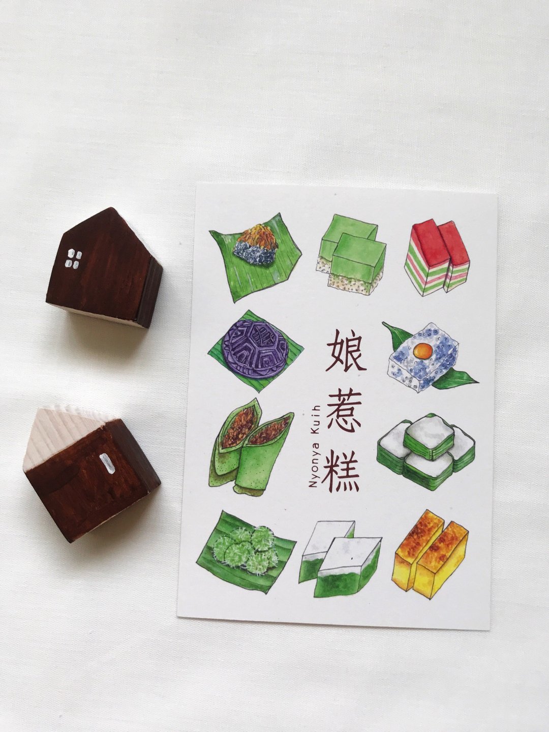 Silver-Yang 手绘明信片|| 马来西亚。各式各样的娘惹糕 - 卡片/明信片 - 纸 多色
