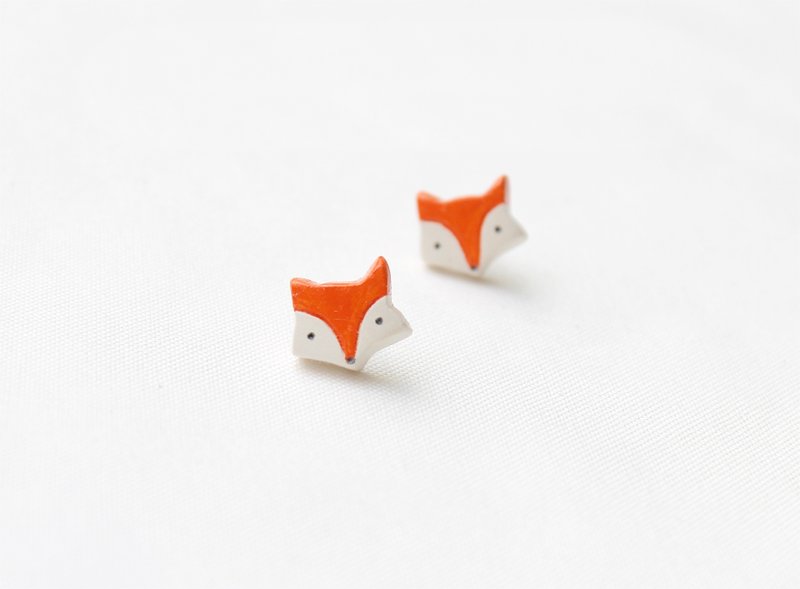 淘气 小狐狸 耳环 / 动物 / 手绘 / 可改耳夹 - 耳环/耳夹 - 粘土 橘色