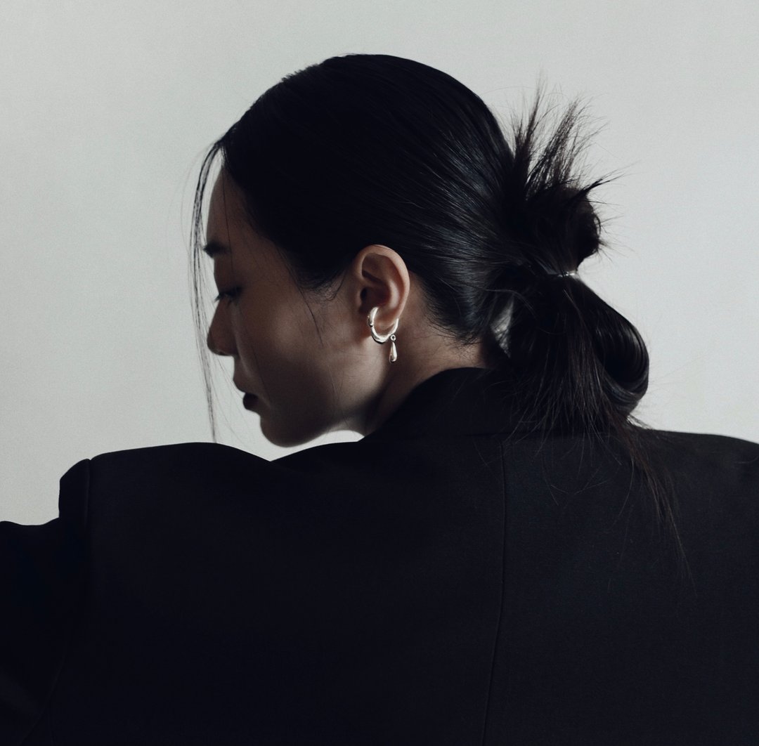 Swing raindrop ear cuff 摇摆雨滴纯银耳骨夹 - 耳环/耳夹 - 纯银 银色
