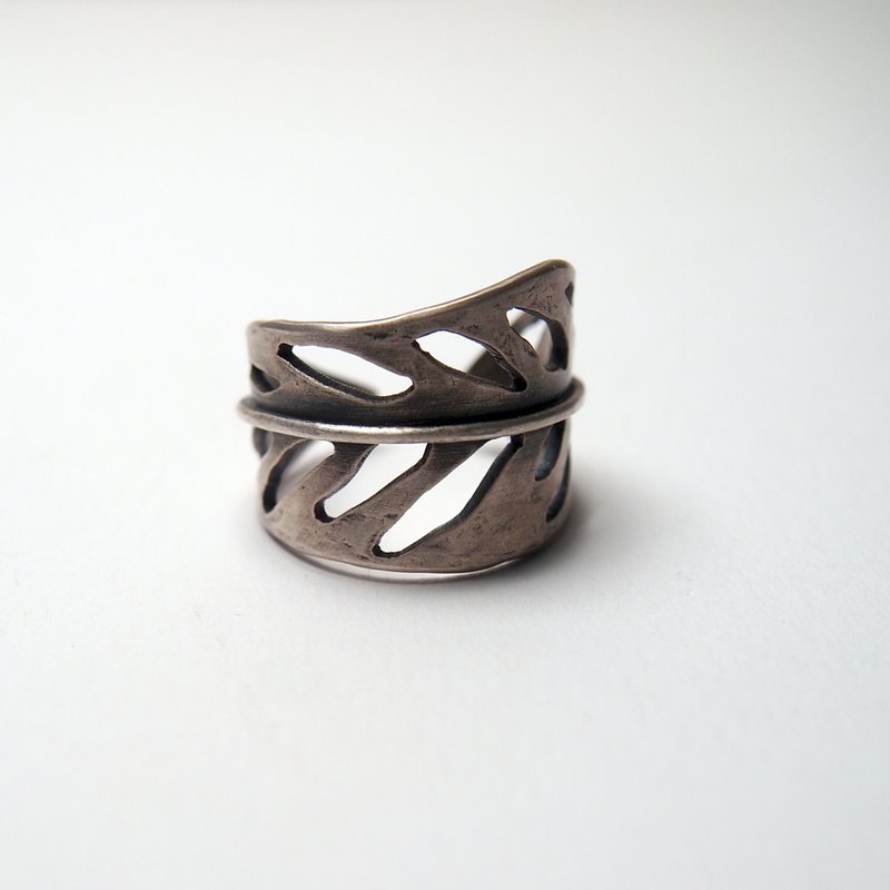 【Plant系列】#a410 龟背芋开放式戒指(9号)/ 925银/ 手工定制化 - 戒指 - 银 银色