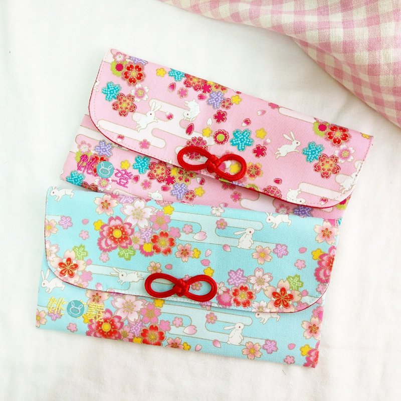 免费绣名字。春霞白兔-2色可选。布红包袋 / 口罩收纳袋 - 化妆包/杂物包 - 棉．麻 粉红色