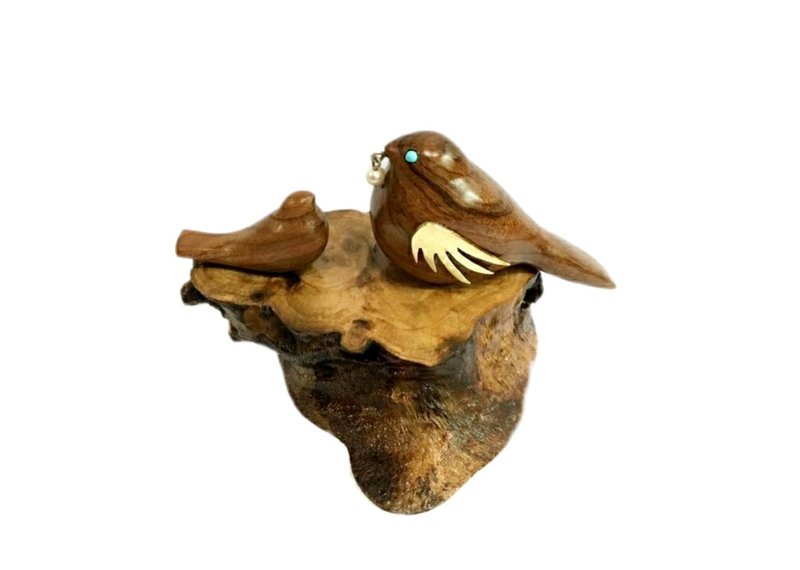Mom and baby. Wooden handcarved birds. Walnut wood. Decorative. - 其他小家电 - 木头 