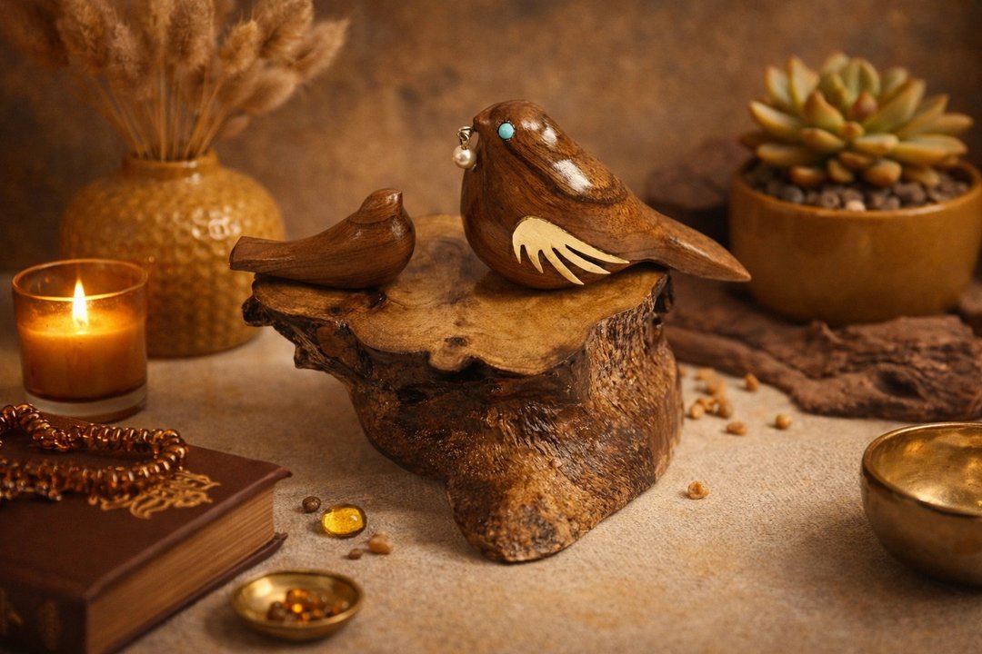 Mom and baby. Wooden handcarved birds. Walnut wood. Decorative. - 其他小家电 - 木头 