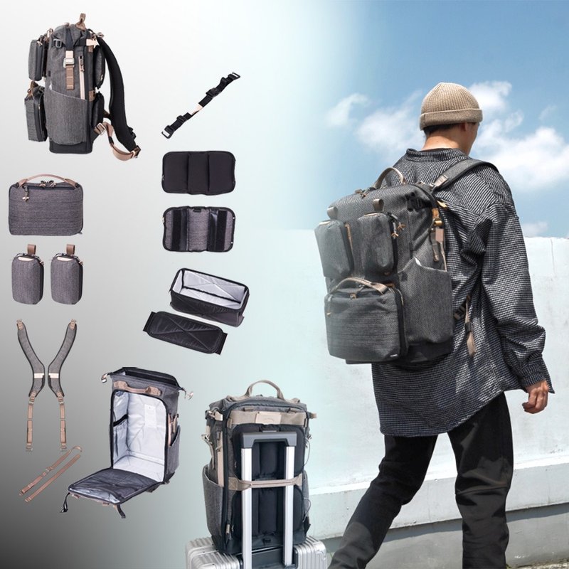 防水 笔电包 多格层背包 日常通勤 摄影 工具包 - 穿梭系列 - 电脑包 - 防水材质 灰色