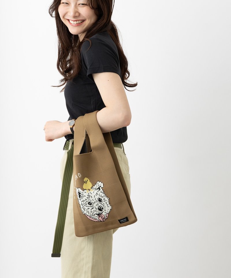 Jubilee 针织手提包大号 Marche 尺寸 Dog Grage - 手提包/手提袋 - 聚酯纤维 卡其色